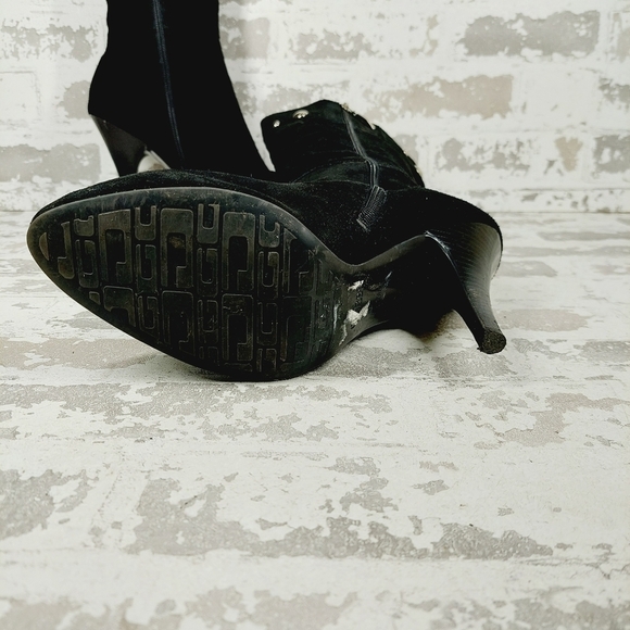 Guess Black Leather Side Zip Suede Heels Mid-Calf Boots F914 - Picture 8 of 14